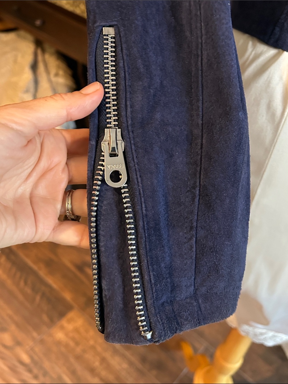 Vigoss Sz S Blue Suede Moto Style Crop Leather Suede Jacket - Picture 3 of 7